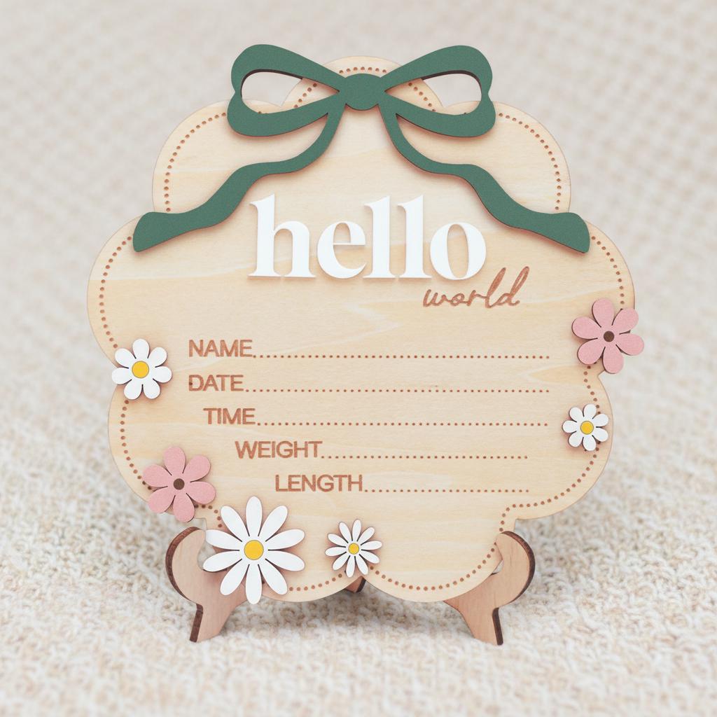 Sage Hello World Wooden Baby Birth Announcement Sign Nursery Decor