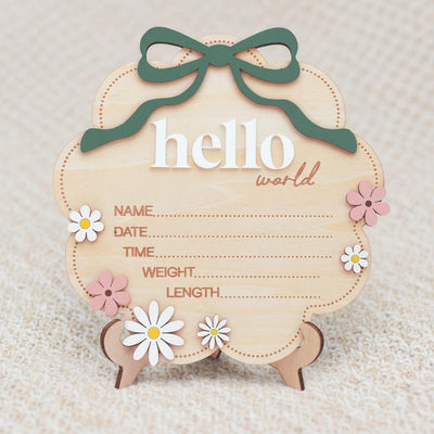 Sage Hello World Wooden Baby Birth Announcement Sign Nursery Decor
