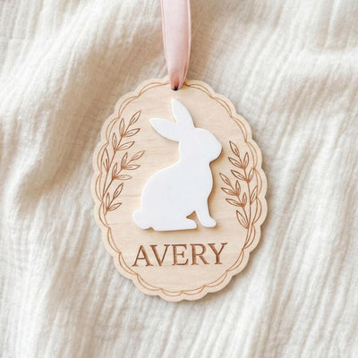 Easter Basket Tag Custom | Wooden Bunny Ornament 3D | Personalized Name Egg Plaque | Kids Spring Gift Stuffers | Personalized Baby Gift