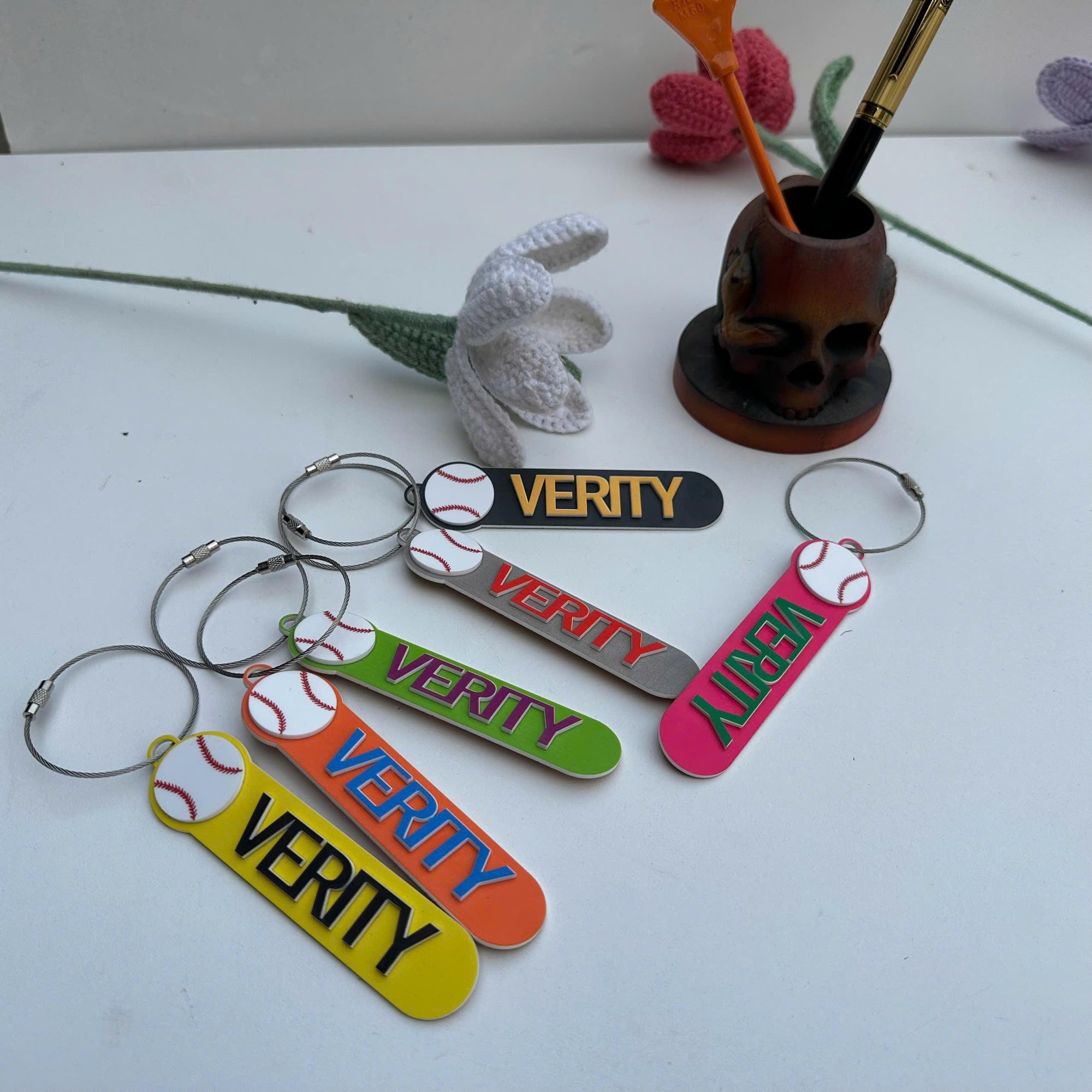 Personalized Baseball Keychain Custom Name or Number, Acrylic Baseball Bag Tag, Little League Player Gift, Baseball Team Gift for Kids