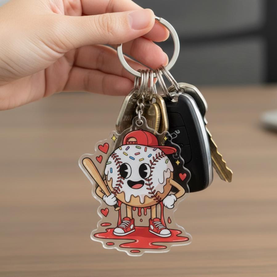 Personalized Cute Baseball Keychain Custom Player Name and Year, Cartoon Baseball Acrylic Keychain, Little League Player Gift