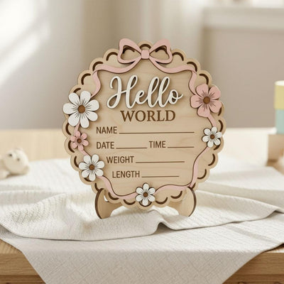 3D Bow Birth Stats Sign for Girl | Daisy Flower Scalloped Wooden Plaque | Custom Ribbon Baby Announcement | Coquette Nursery Prop