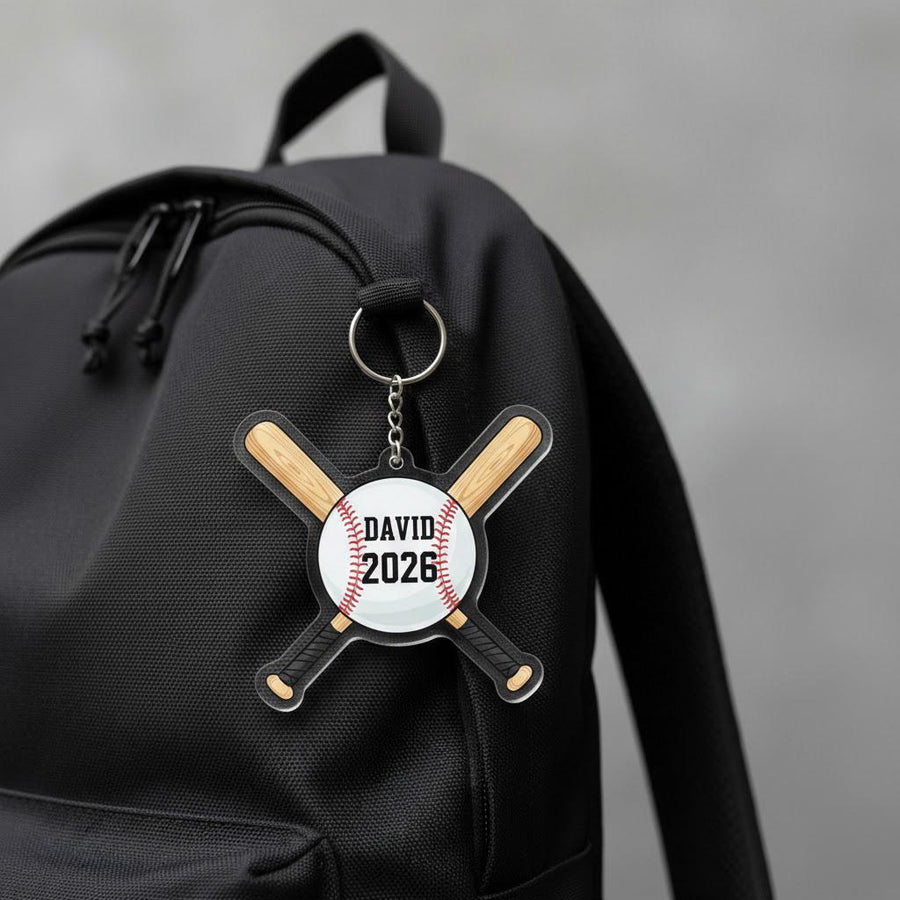 Personalized Baseball Keychain Custom Player Name and Year, Baseball Bat Keychain, Acrylic Baseball Player Gift, Little League Gift