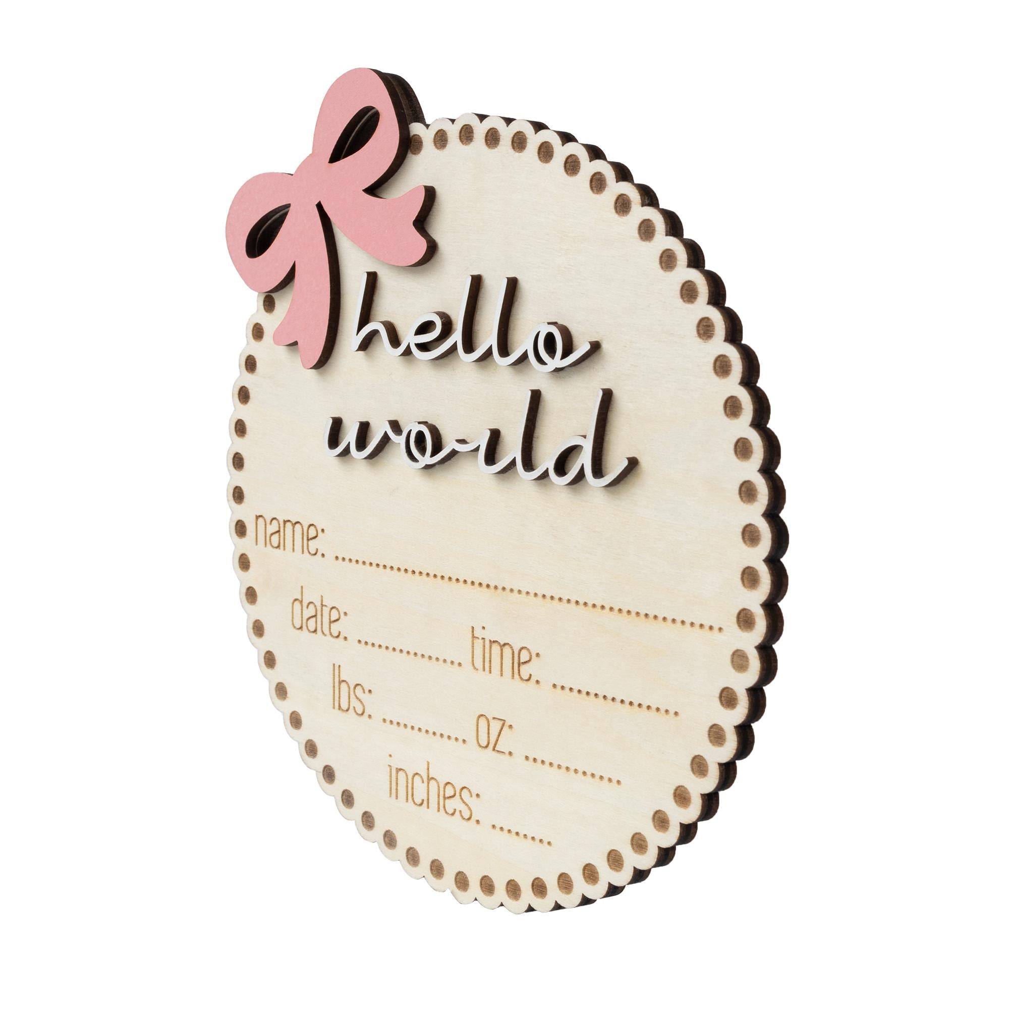 Hello World Sign, Bow Baby Announcement Sign With Birth Stats, Baby Girl Birth Announcement, Personalized Baby Name Sign, Baby Name Bow Sign