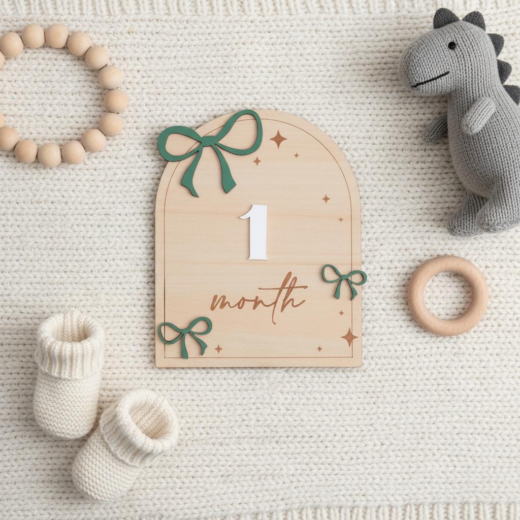 Wooden Baby Monthly Milestone Signs, 1–12 Month Photo Prop Set