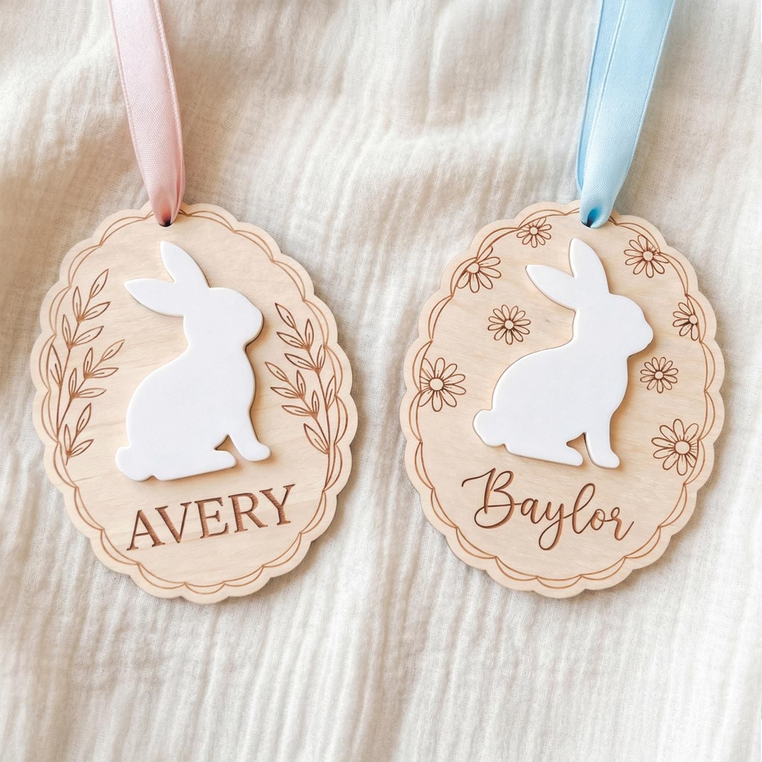 Easter Basket Tag Custom | Wooden Bunny Ornament 3D | Personalized Name Egg Plaque | Kids Spring Gift Stuffers | Personalized Baby Gift