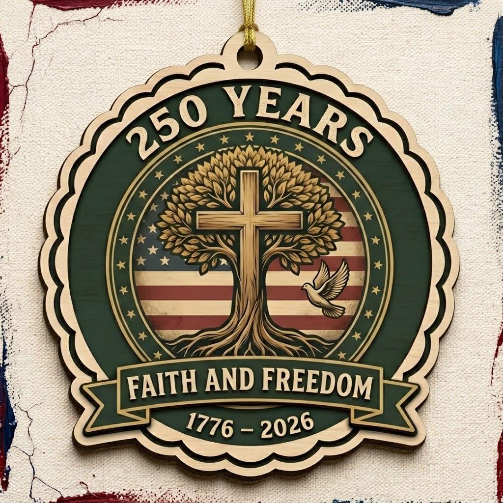 Christian Semiquincentennial Gift 2026 USA 250th Anniversary Ornament Faith And Freedom Cross Wood Decor Patriotic Keepsake
