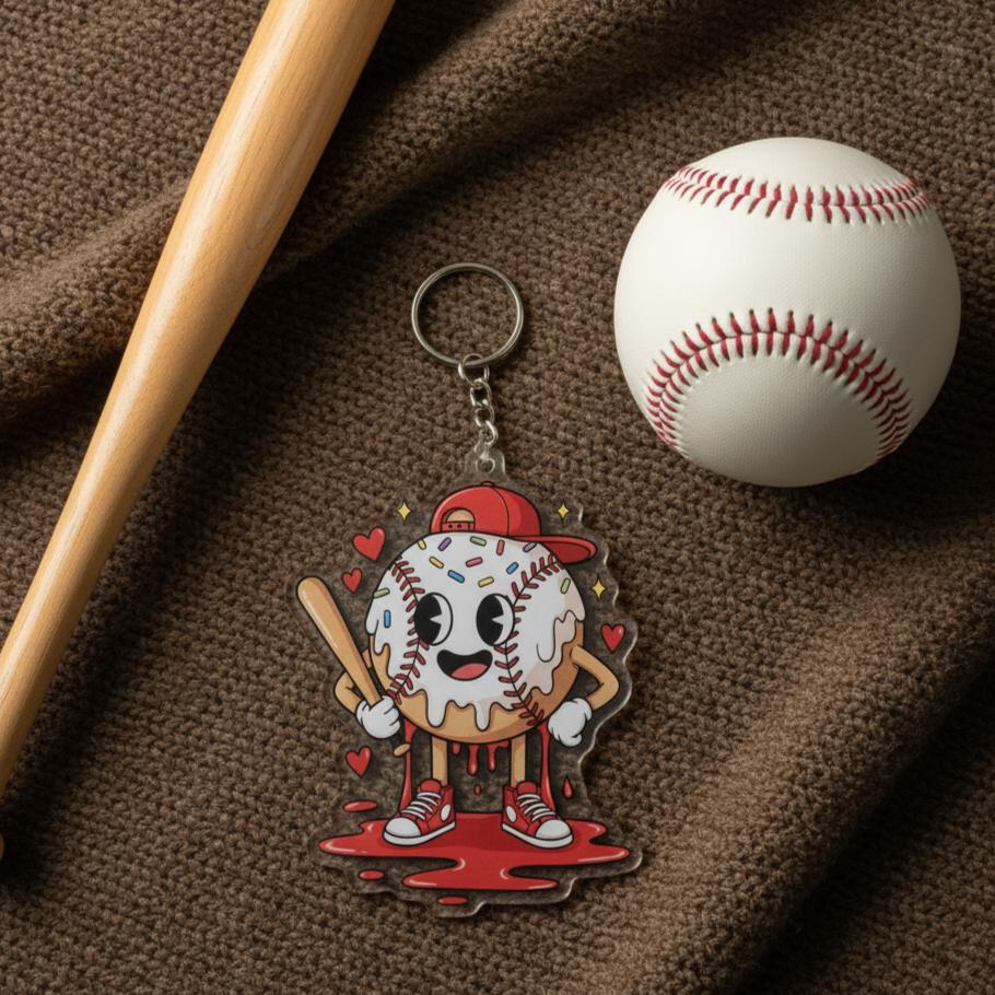 Personalized Cute Baseball Keychain Custom Player Name and Year, Cartoon Baseball Acrylic Keychain, Little League Player Gift