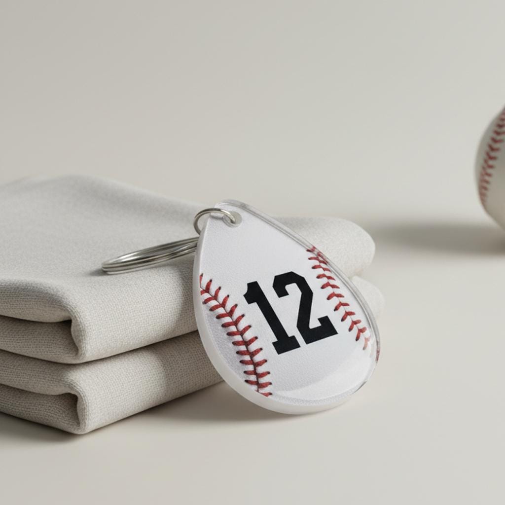 Personalized Baseball Number Keychain, Custom Jersey Number Baseball Keychain, Acrylic Baseball Bag Tag, Baseball Player Gift