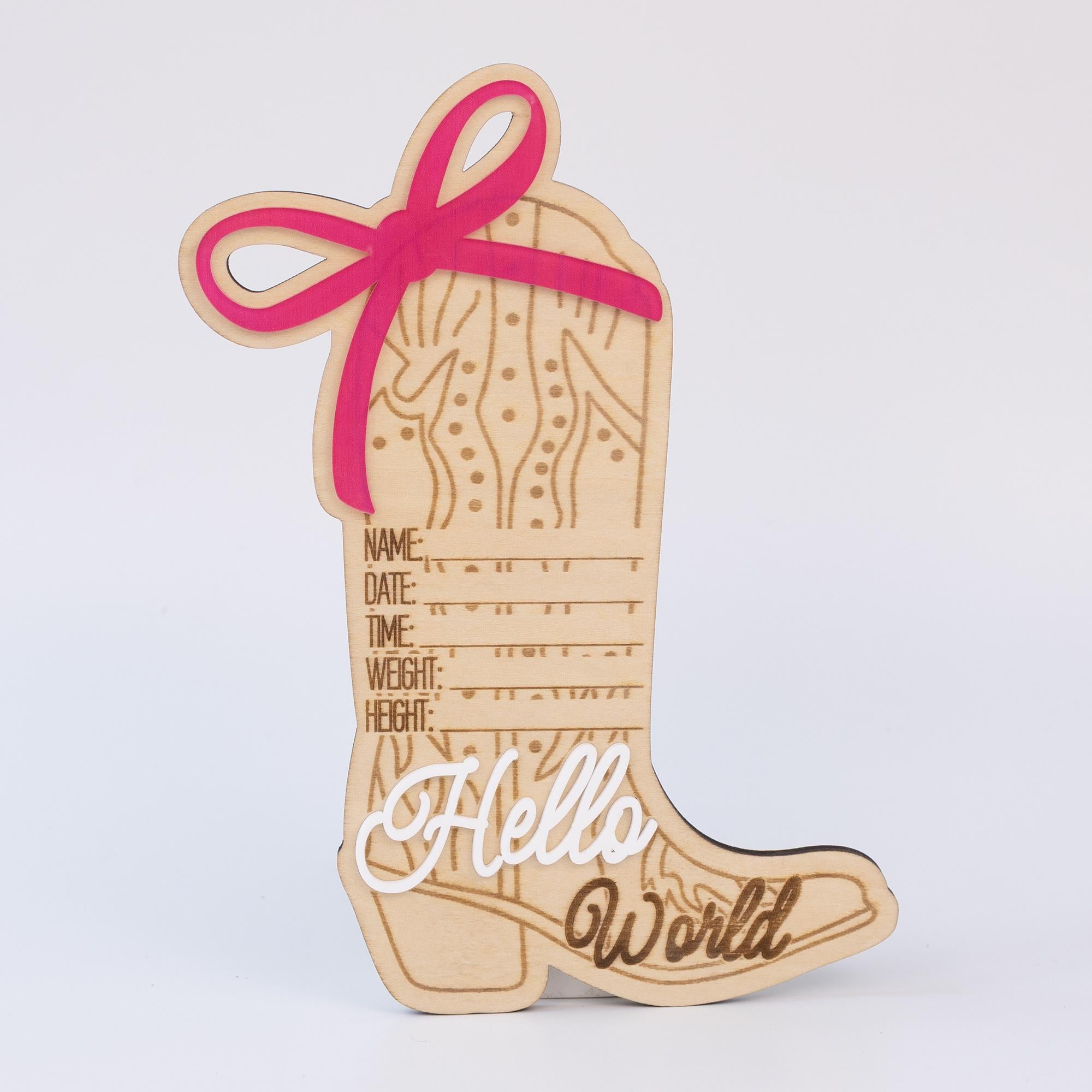 Cowgirl Baby Born Announcement Photo, Western Baby Girl Name Sign, Wooden Hello World Sign, Birth Stat Sign, Wooden Birth Announcement Sign