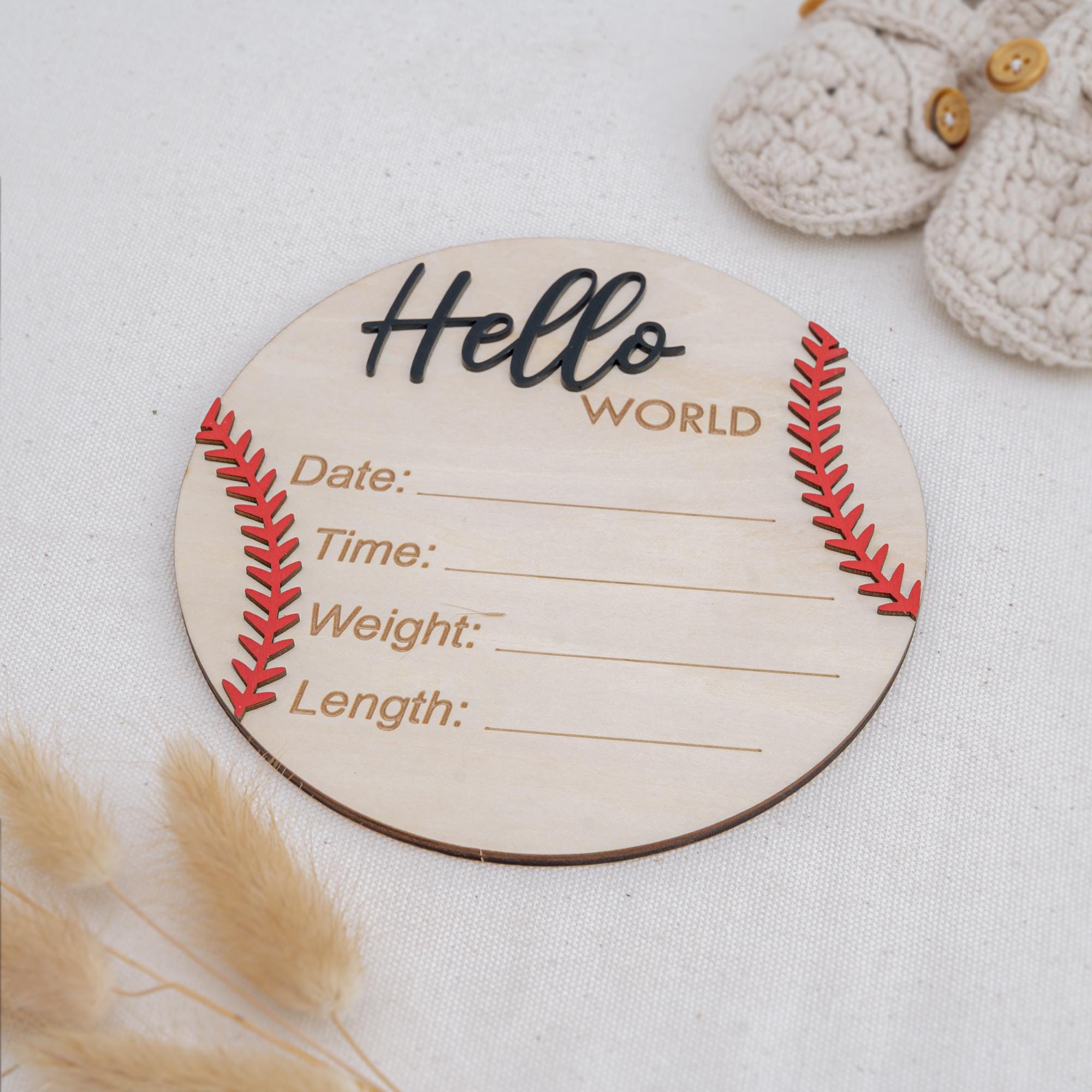 Personalized Baseball Birth Announcement Sign, Custom Hospital Baby Birth Stat Sign, Wooden Hello World Hospital Sign, Newborn Photo Prop