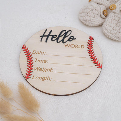 Personalized Baseball Birth Announcement Sign, Custom Hospital Baby Birth Stat Sign, Wooden Hello World Hospital Sign, Newborn Photo Prop