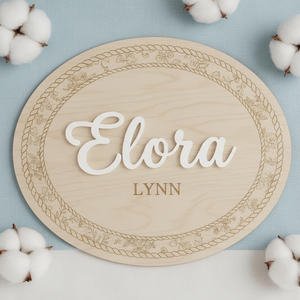 Personalized Wooden Baby Name Sign, Oval Nursery Name Announcement Plaque