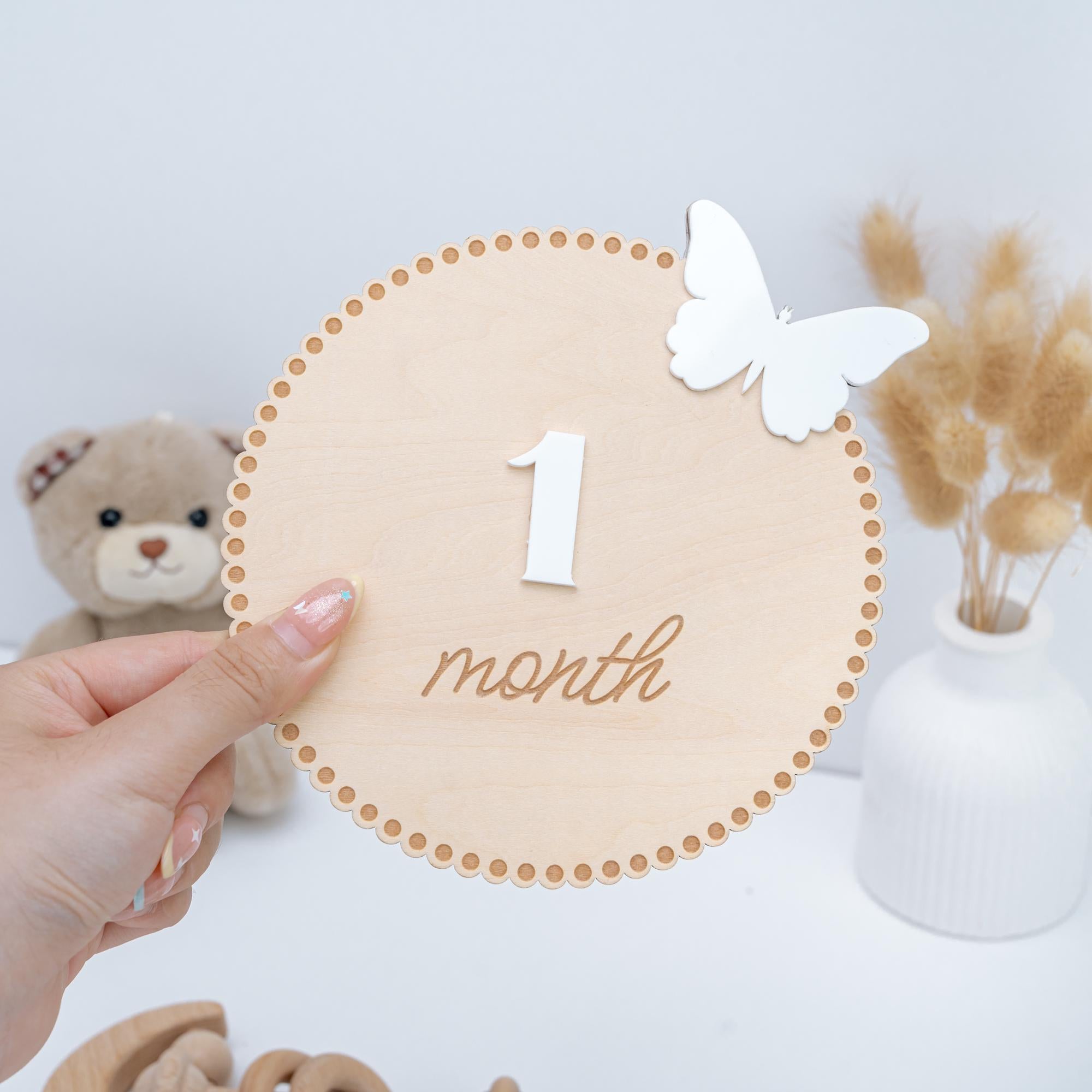 Butterfly Baby Monthly Milestone Sign, 3D Monthly Milestone Discs Infant Pictures, Engraved Wood Monthly Milestone For Girls, Baby Sign