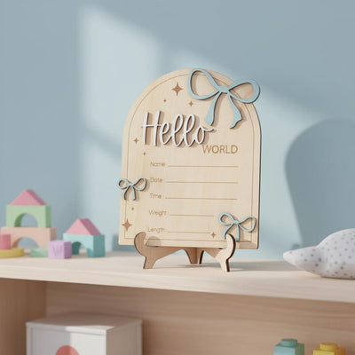 Hello World Wooden Birth Announcement Sign for Newborn Baby Photos