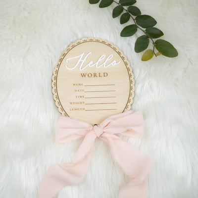 Ribbon Bow Name Sign, Monthly Milestone Photo, Baby Monthly Milestone Sign, Wood Milestone Card, Personalized Hospital Birth Announcement