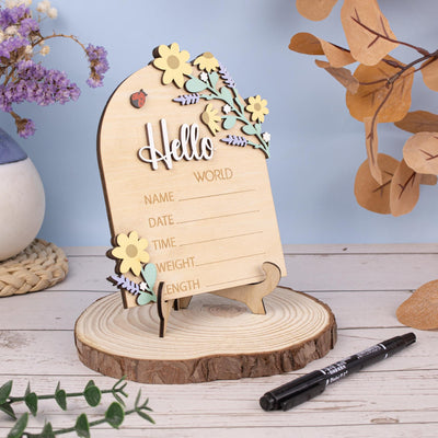 Birth Announcement Sign, Floral Baby Name Sign, Floral Baby Name Announcement Sign, Newborn Photo Prop, Wood Nursery Sign, Baby Name Reveal