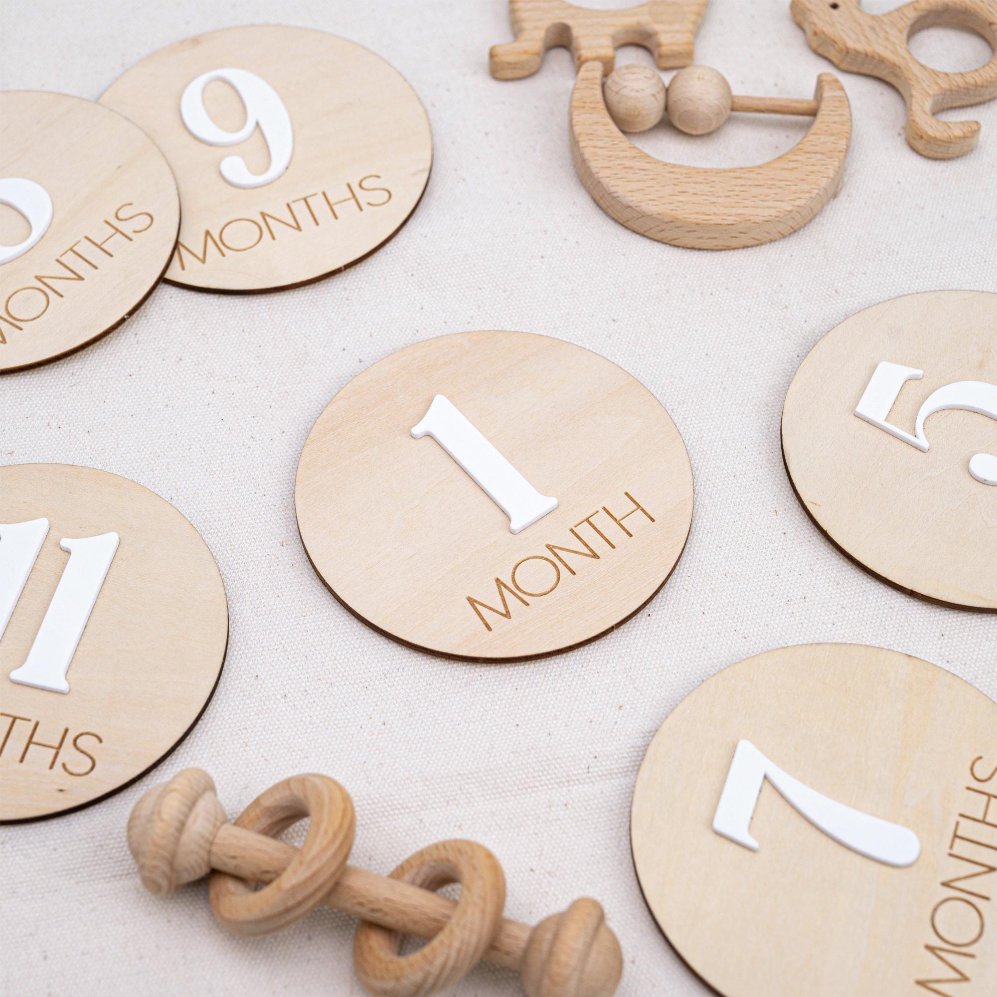 Baby Monthly Milestone Discs, Monthly Milestone Cards Baby, 3D Wood Engraved Monthly Milestone Markers, Newborn Photo Props,Boho Baby Shower
