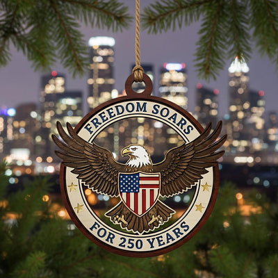 USA 250th Anniversary Ornament, Freedom Soars Wood Emblem, 1776-2026 Patriotic Eagle Gift, Semiquincentennial Wooden Decor