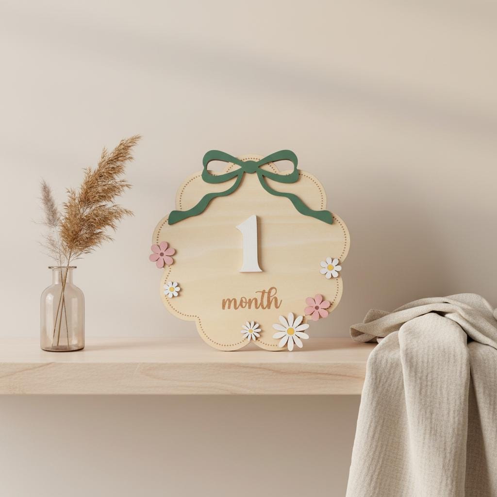 Wooden Baby Milestone Photo Props with Numbers 1–12 Months
