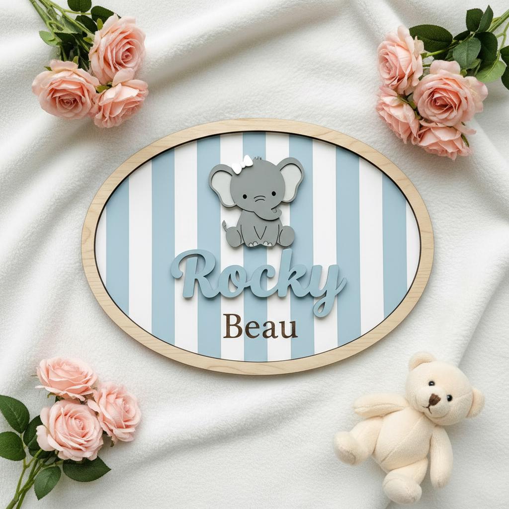 Personalized Elephant Baby Name Sign Wooden Nursery Decor