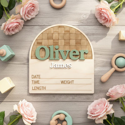 Personalized Baby Birth Announcement Sign Wooden Name Milestone Board