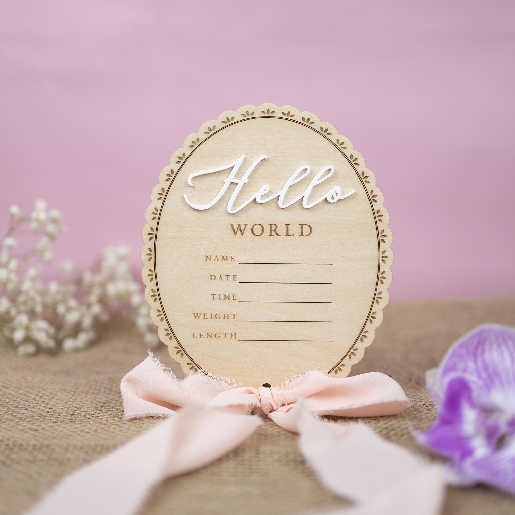 Ribbon Bow Name Sign, Monthly Milestone Photo, Baby Monthly Milestone Sign, Wood Milestone Card, Personalized Hospital Birth Announcement