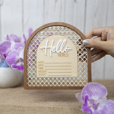 Birth Announcement Sign, Baby Name Sign, Hello World Sign, Hospital Photo Prop, Baby Keepsake, Baby Stat Sign,  Baby Name With Birth Stats