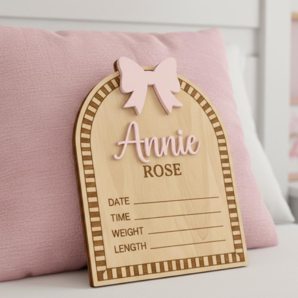 Personalized Wooden Baby Birth Announcement Sign with Raised Name