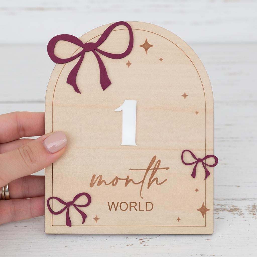 Wooden Baby Milestone Arch Sign with Interchangeable Numbers 1–12