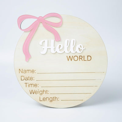 Hello World Baby Announcement Sign, Baby Girl Birth Announcement Sign, Baby Girl Name Sign, Newborn Photo Prop, Baby Shower Gift Keepsake