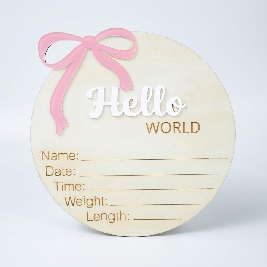 Hello World Baby Announcement Sign, Baby Girl Birth Announcement Sign, Baby Girl Name Sign, Newborn Photo Prop, Baby Shower Gift Keepsake