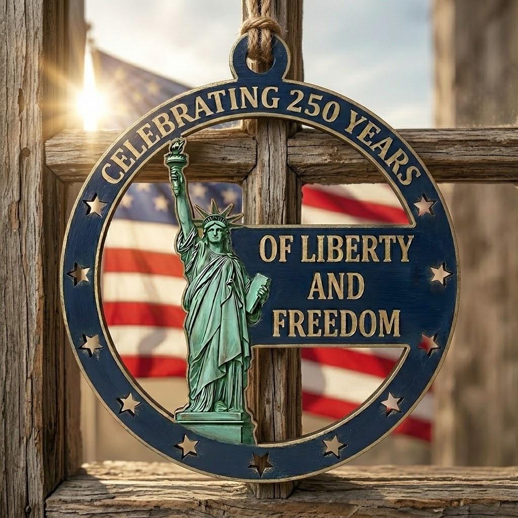 USA 250 Years Liberty Ornament, Semiquincentennial Gift, 1776-2026 Statue of Liberty Decor, America 250 Wooden Milestone Gift