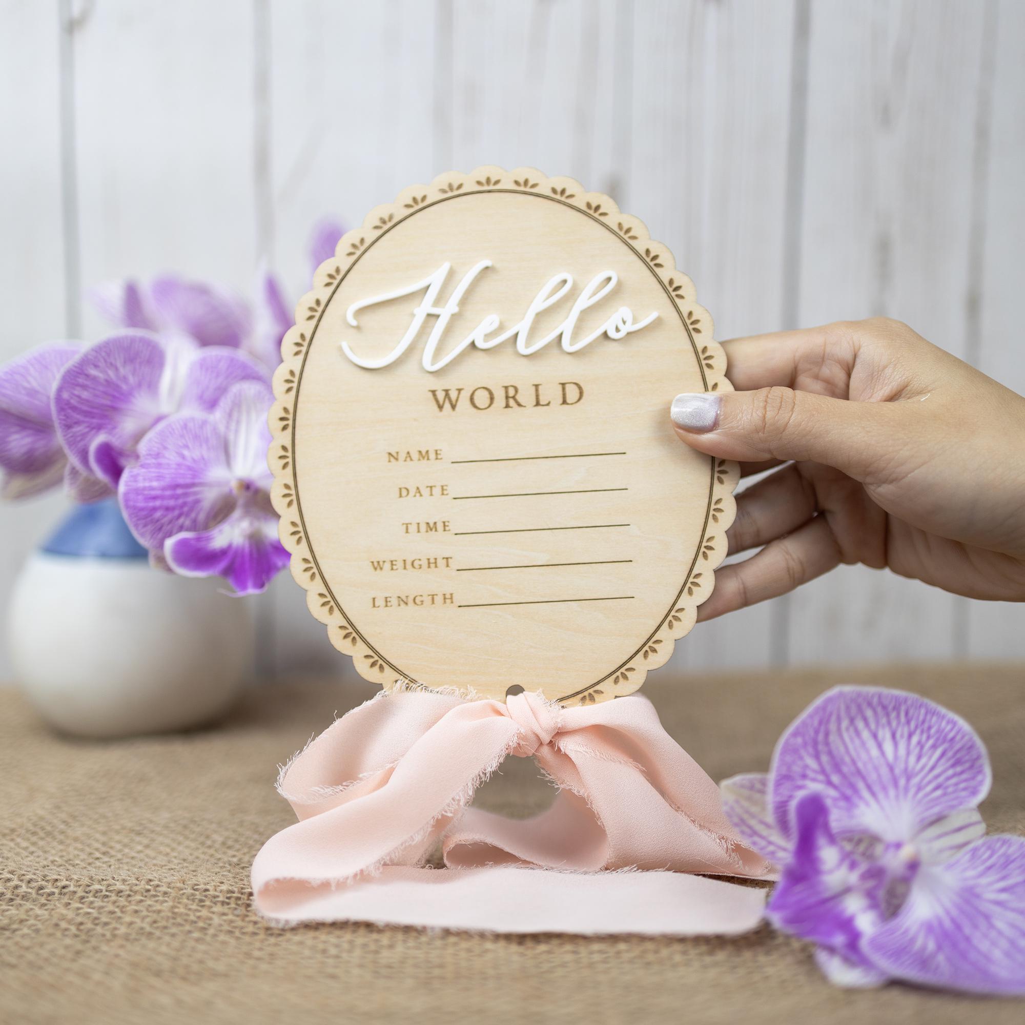 Ribbon Bow Name Sign, Monthly Milestone Photo, Baby Monthly Milestone Sign, Wood Milestone Card, Personalized Hospital Birth Announcement