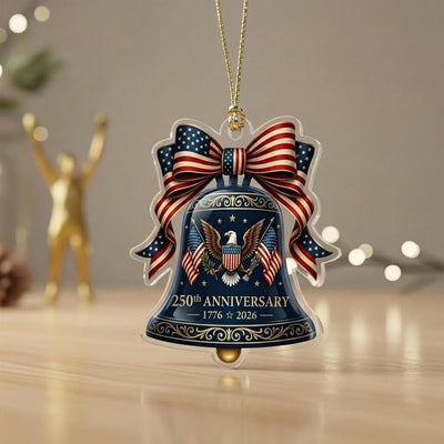 Semiquincentennial Gift 2026 USA 250th Anniversary Ornament Navy Blue Liberty Bell Patriotic Eagle Decor American Flag Bow