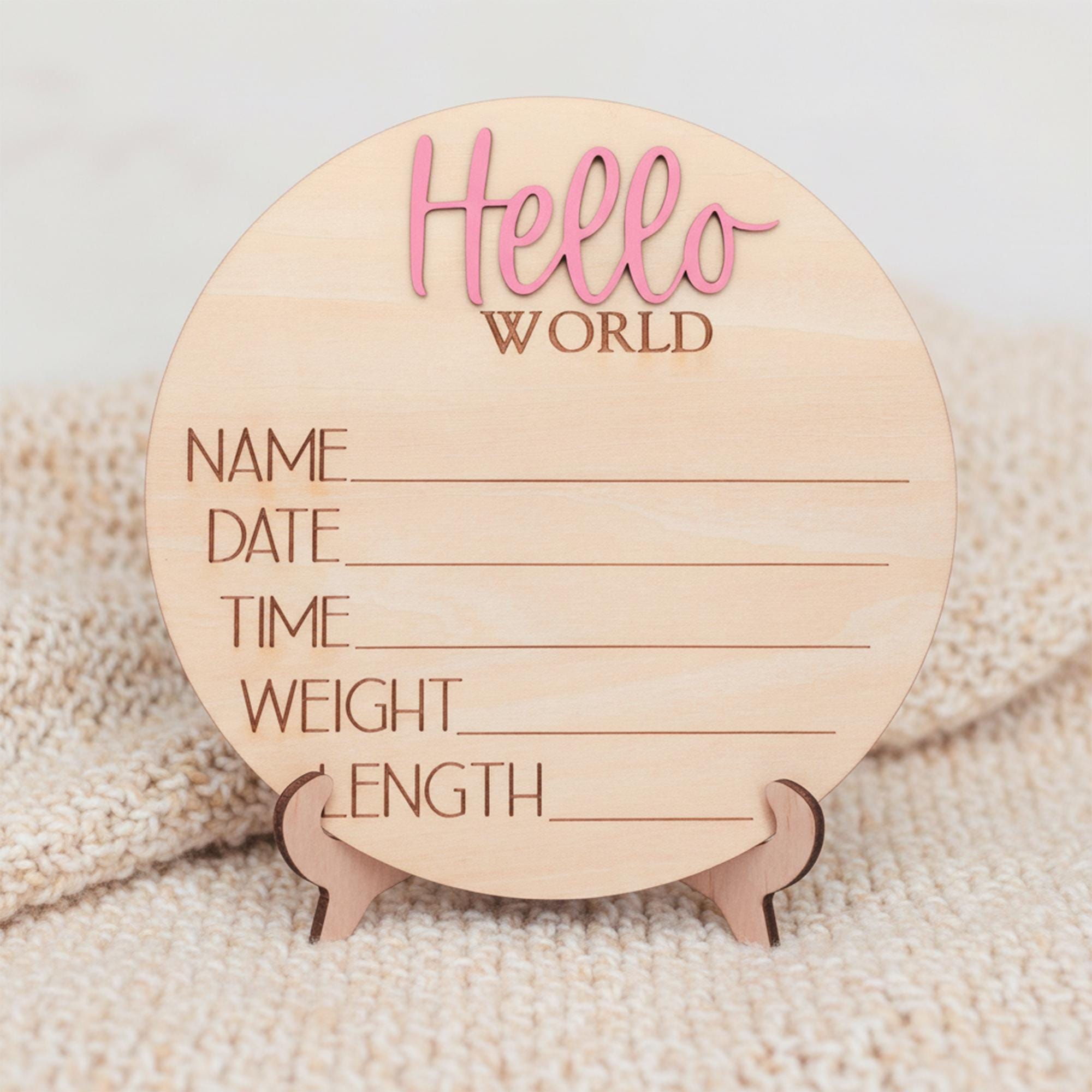Hello World Baby Birth Stats Sign Personalized Wooden Newborn Announcement