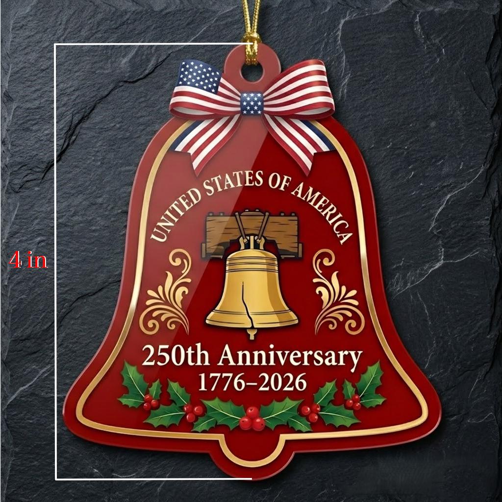 Liberty Bell 250th Ornament, Semiquincentennial Red Bell Gift, 1776-2026 Patriotic Christmas Decor, America 250th Anniversary