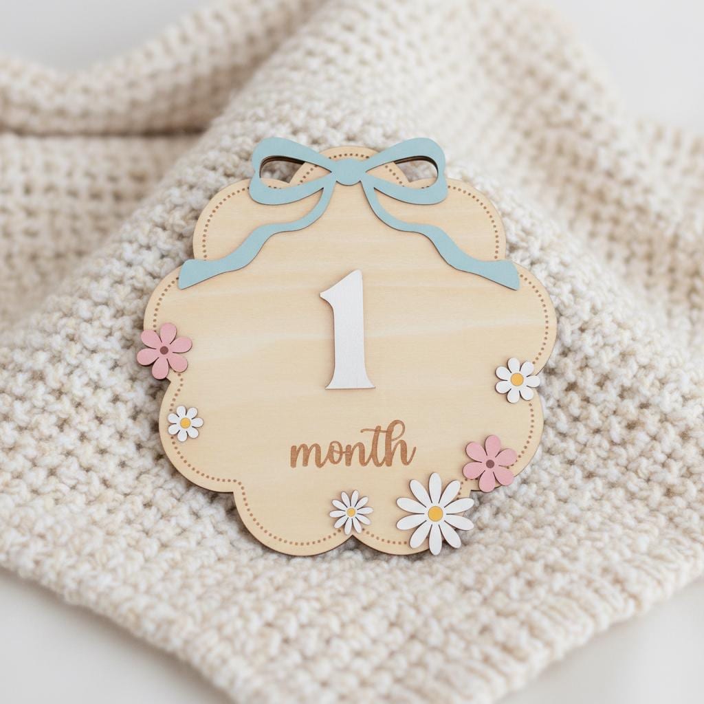 Wooden Baby Monthly Milestone Signs Set, Floral Nursery Photo Props