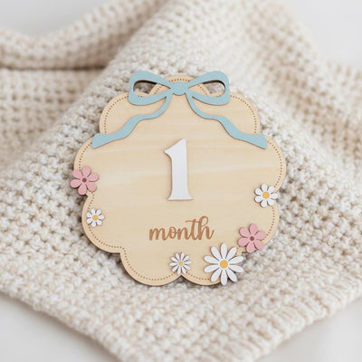 Wooden Baby Monthly Milestone Signs Set, Floral Nursery Photo Props