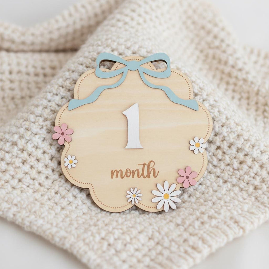 Wooden Baby Monthly Milestone Signs Set, Floral Nursery Photo Props
