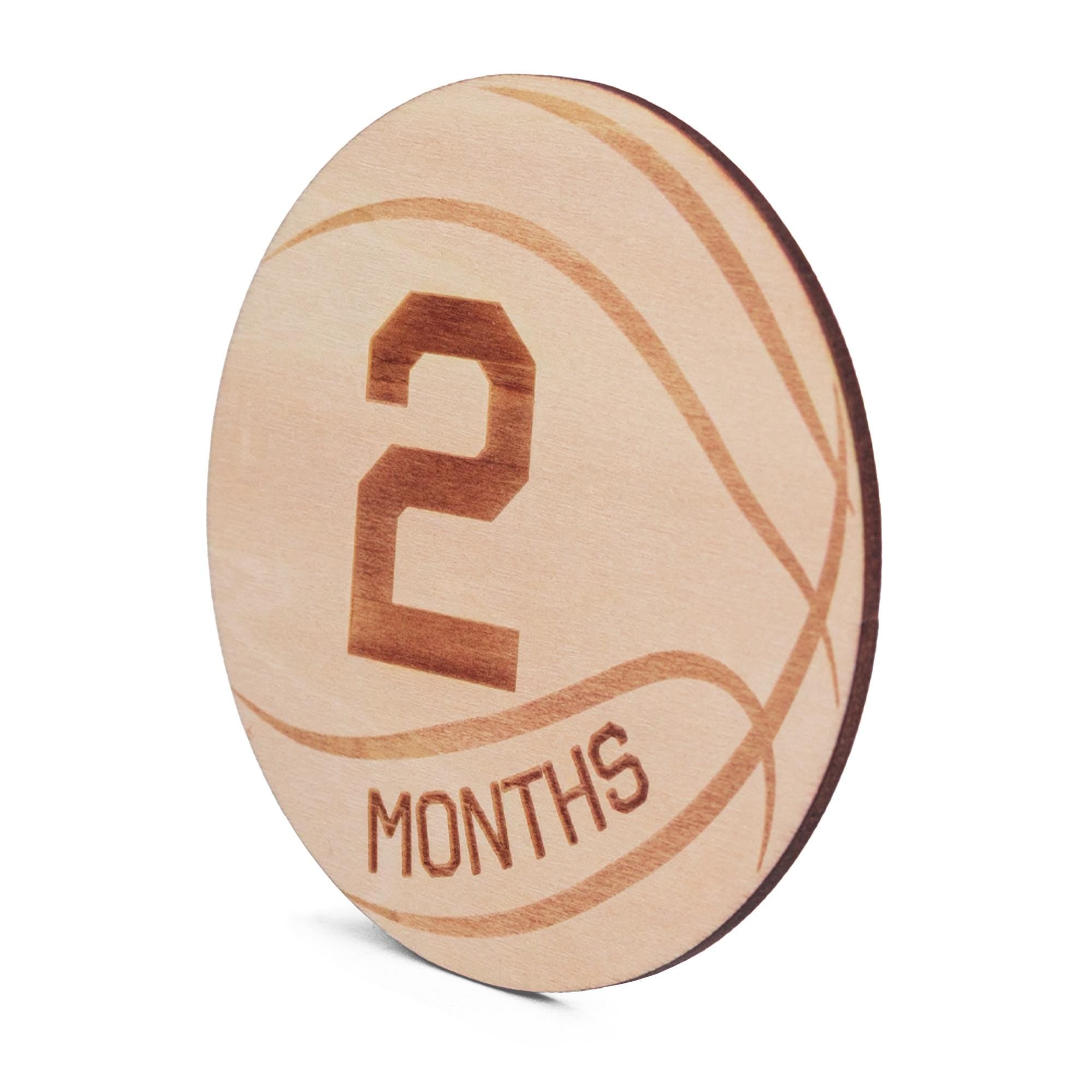 Wooden Baby Monthly Milestone Discs Set, Basketball Baby, Engraved Newborn Photo Prop, Baby Shower Keepsake Gift, Gift For Newborn, Baby Boy