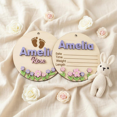 Baby Birth Stats Sign Set, Personalized Baby Name Announcement Sign, Wooden Newborn Photo Prop Nursery Decor