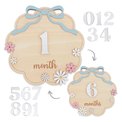 Wooden Baby Monthly Milestone Signs Set, Floral Nursery Photo Props