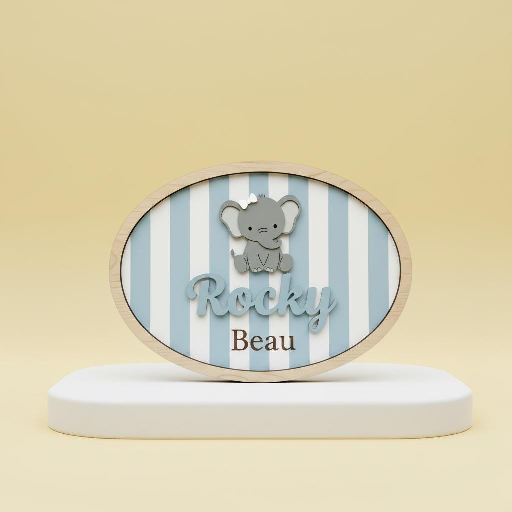 Personalized Elephant Baby Name Sign Wooden Nursery Decor