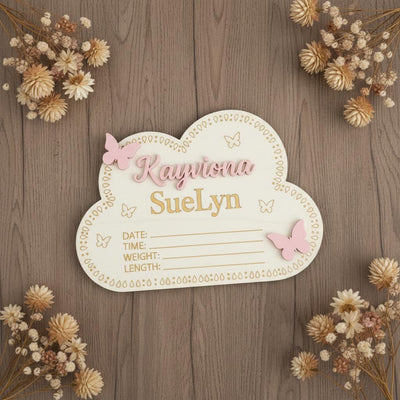 Personalized Wooden Baby Birth Announcement Sign, Cloud Nursery Name Plaque