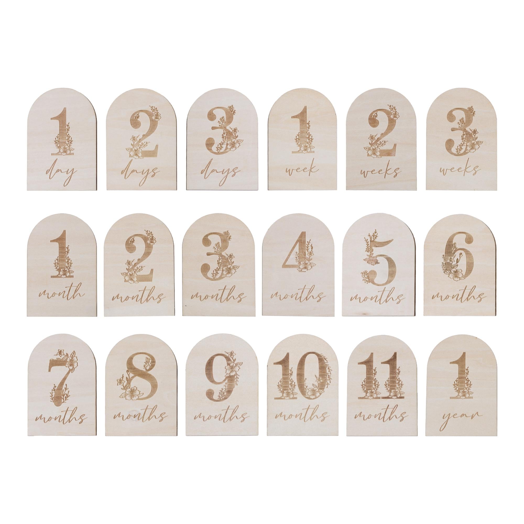 Baby Milestone Set, Monthly Milestones, Hello World Milestone Cards, Newborn Gift, Baby Shower Gift, Wooden Baby Monthly Milestone Markers