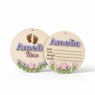 Baby Birth Stats Sign Set, Personalized Baby Name Announcement Sign, Wooden Newborn Photo Prop Nursery Decor
