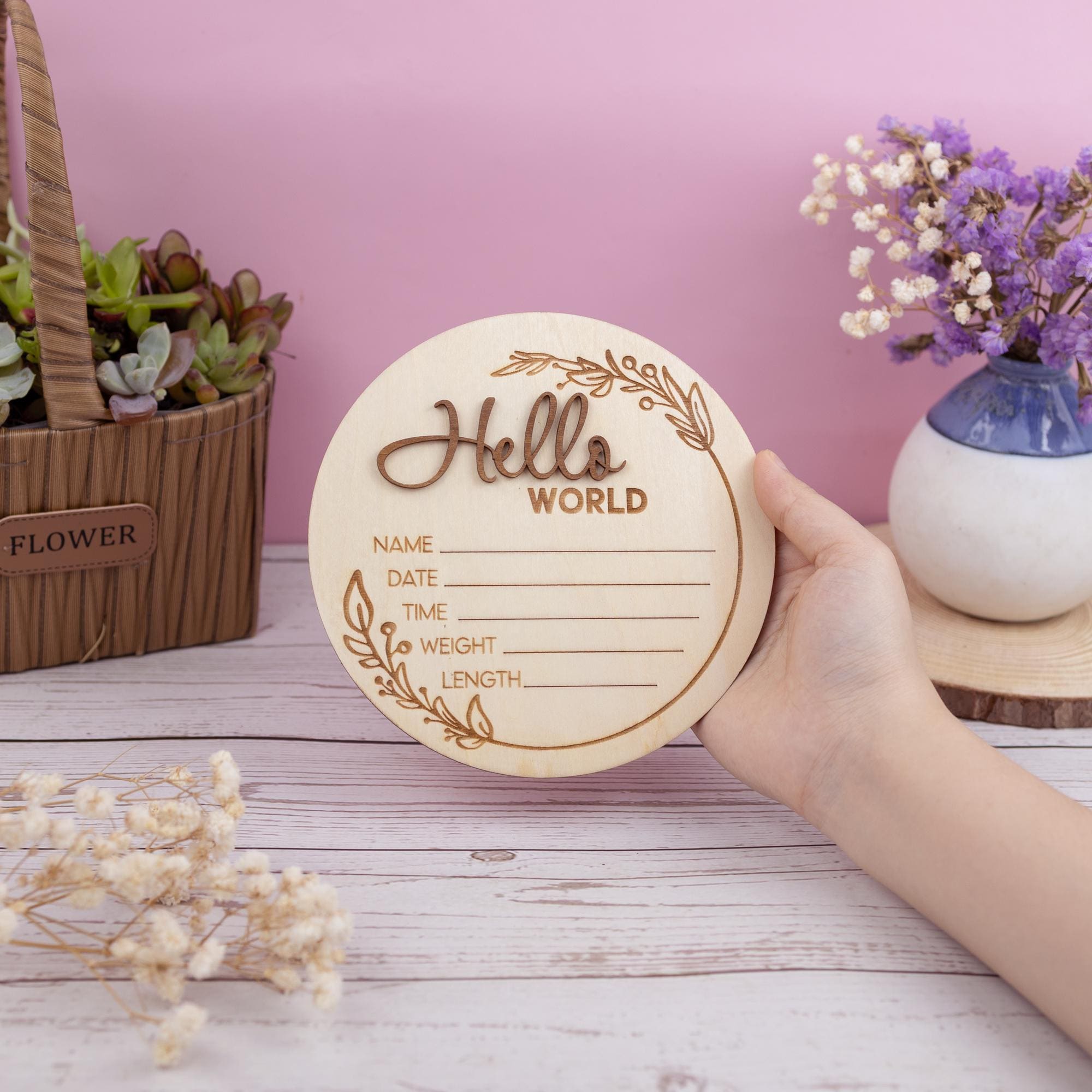 Hello World Name Sign, Personalised Wooden Name Sign For Nursery, 3D Baby Birth Announcement Sign, Name Reveal Idea, Baby Arrival Sign