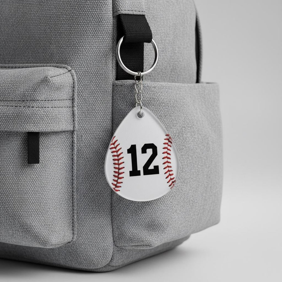 Personalized Baseball Number Keychain, Custom Jersey Number Baseball Keychain, Acrylic Baseball Bag Tag, Baseball Player Gift