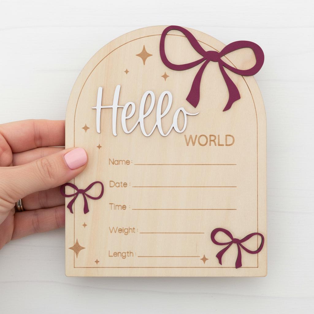 Hello World Wooden Baby Announcement Sign, Baby Keepsake Sign